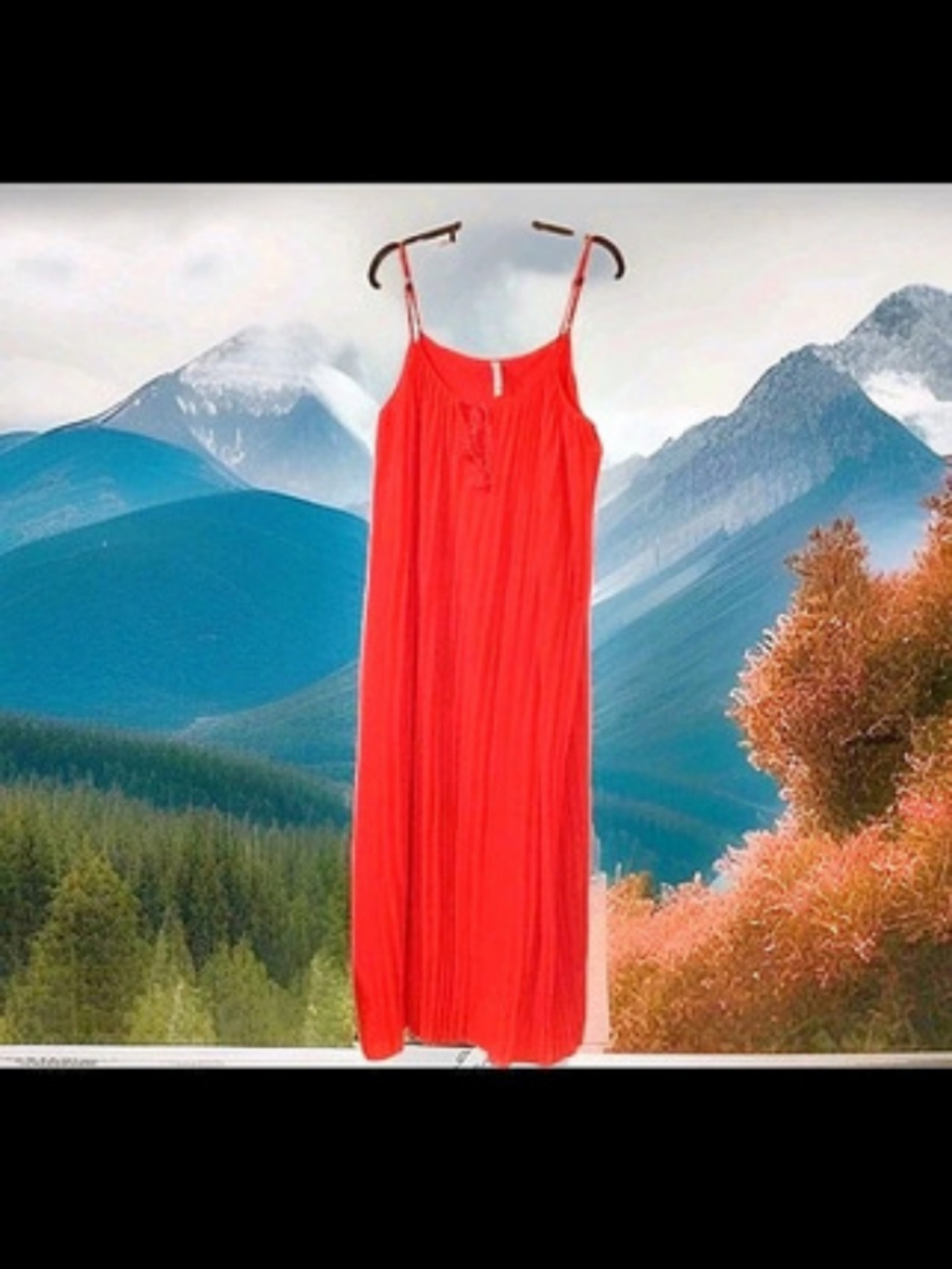 Magic Womens Maxi Dress Size 3X Orange Spaghetti Strap Pleated Tassels